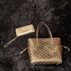 Michael Kors Shimmering Gold Tote and Wallet